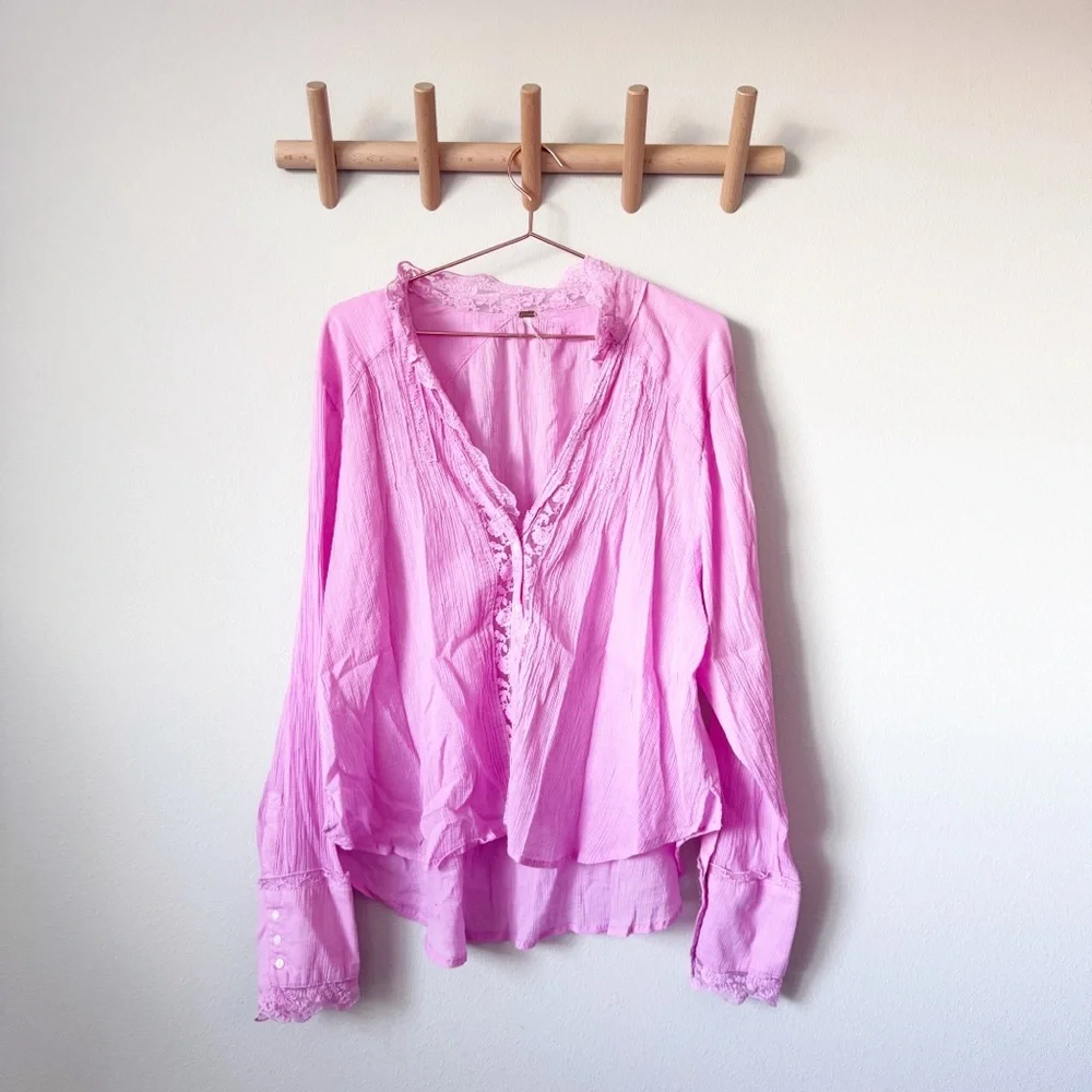 Free People Clemence Button Down in Pink - Picture 3 of 15